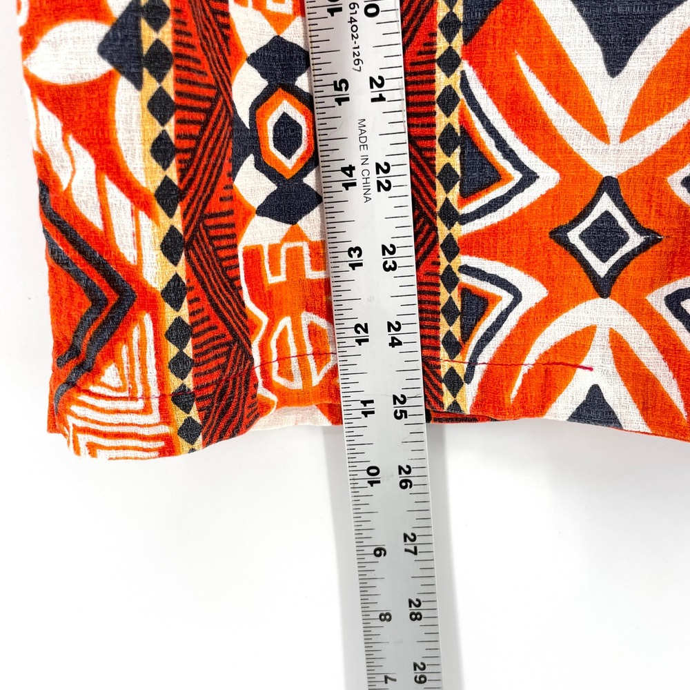 VTG 70s Orange Tribal Print Hawaiian Barkcoth Shirt Short Sleeve Mens Small - Picture 5 of 9